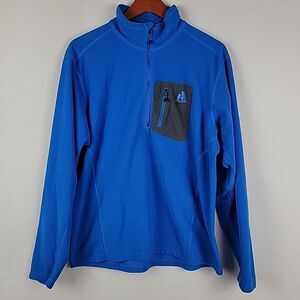 Eddie Bauer First Ascent Fleece Pullover Mens Large Blue 1/4 Zip Pocket Outdoor